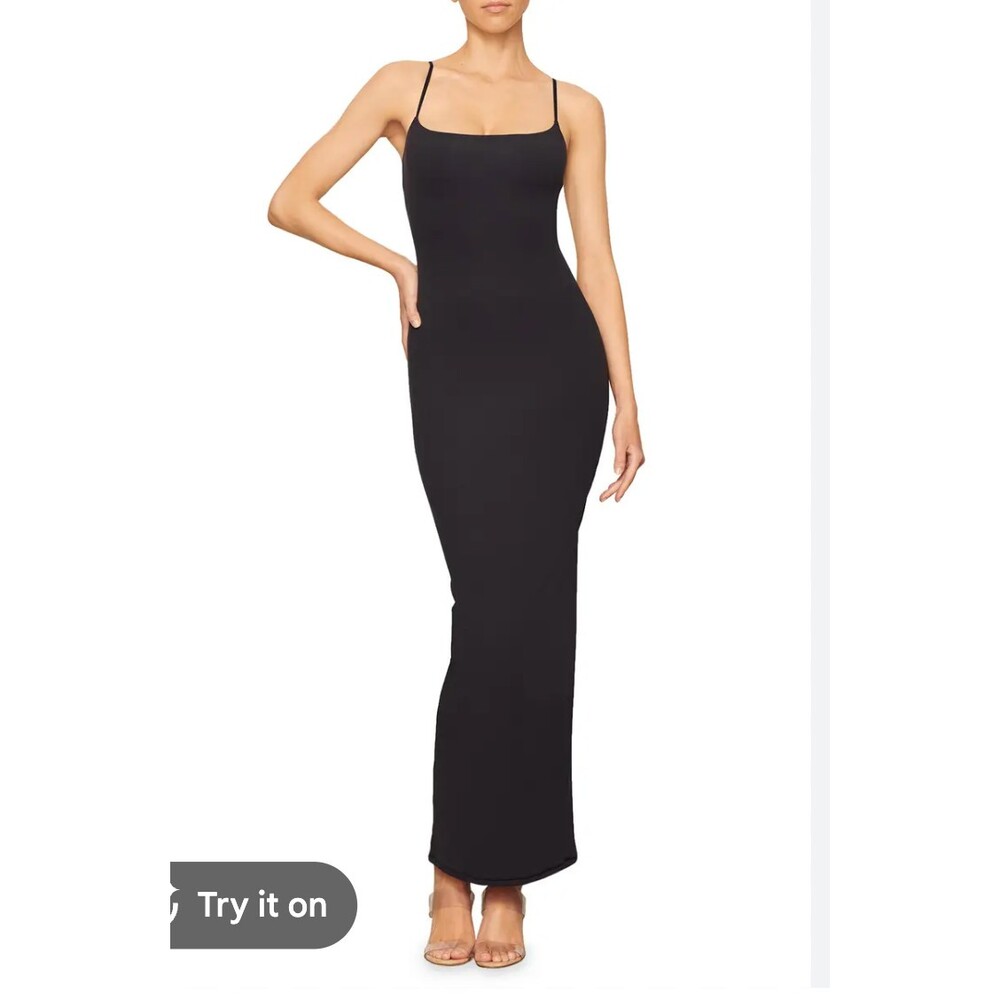 Skims Fits Everybody Long Slip Dress in Onyx Black Size Small